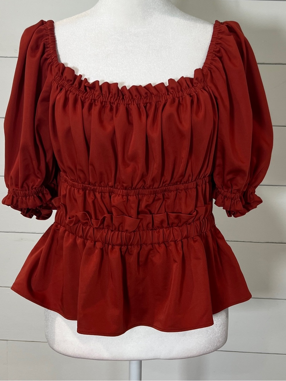 Antonio Melani Women's Rust Red Smocked Peplum Top